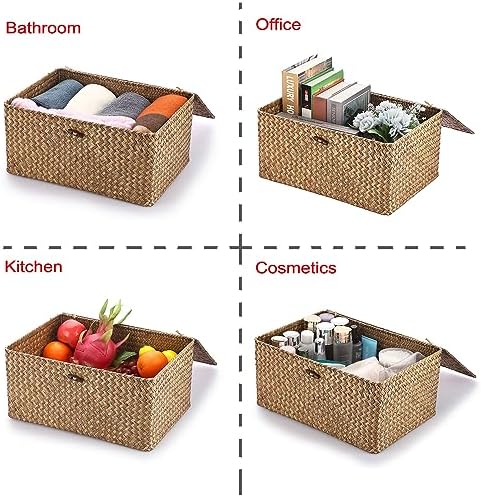 Hipiwe Wicker Shelf Baskets Bin with Lid Woven Storage Box, Coffee X-Large - Image 7