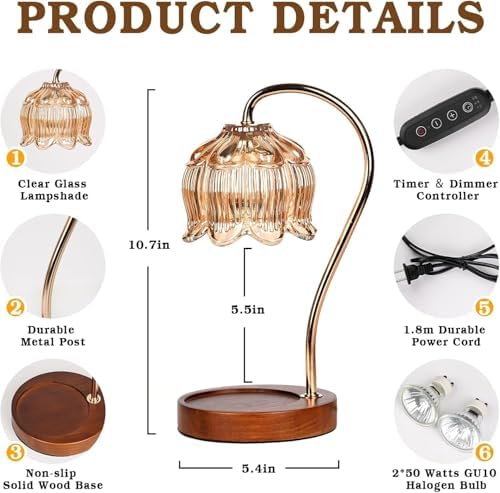 Funistree Flower Candle Warmer Lamp with Timer, Dimmable Candle Lamp Warmer, Christmas Birthday Gifts for Women Mom Her, Housewarming Home Decor, Lotus Wax Warmer for Yankee Candles - Amber-2 Pack - Image 4