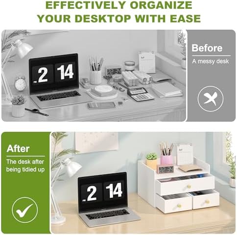 Bamboo Desk Organizer - Stackable, No Assembly Required, Ideal for Office/Home Use - Perfect for Toiletries, Stationery, Accessories. (White, Fence three Desk Organizer) - Image 3
