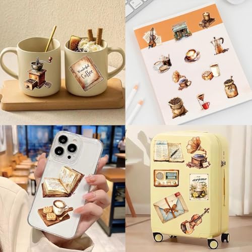 50Pcs Vintage Stickers,Waterproof Transparent PET Aesthetic Decorative Sticker Scrapbooking Supplies for Adult Card Making Letters Planner Journaling Junk Journal DIY Water Bottles Art Craft.Coffee - Image 3
