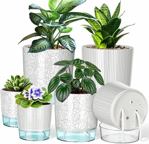 6 Pack Self Watering Pots for Indoor Plants, 4/5.5/6.3 Inch Plant Pots by Samhe