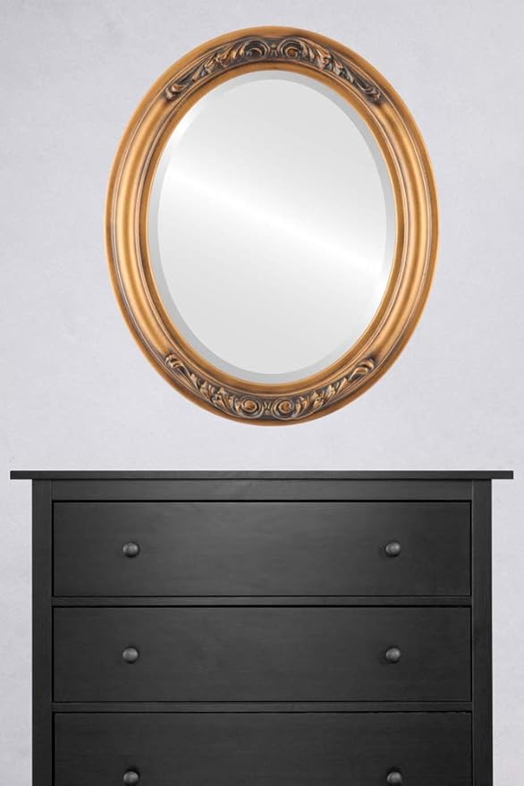 OVALCREST Oval Beveled Wall Mirror for Home Decor - Florence Style - Sunset Gold - 28" x 24"