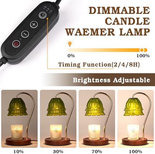 Funistree Flower Candle Warmer Lamp with Timer, Dimmable Candle Lamp Warmer, Christmas Birthday Gifts for Women Mom Her, Housewarming Home Decor, Lotus Wax Warmer for Yankee Candles - Green Flower - Image 3