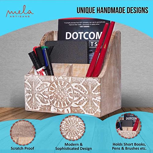 Mela Artisans Mango Wood Desk Organizer - Whitewash, 7.3 in - Image 2