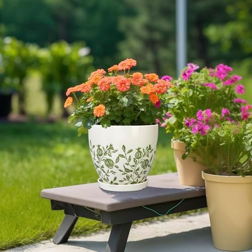 MPotTo Ceramic Planter - 8.2 Inch Plant Pot for Indoor Outdoor Plants, Boho Round Ceramic Flower Pot with Drainage Hole and Saucer, Gifts for Plant Lovers, Home Garden Apartment Decor, White - Image 4