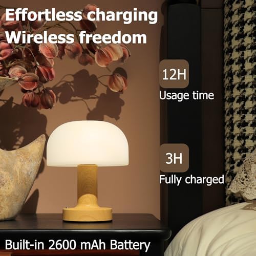 Cordless Rechargeable Mushroom Table Lamp, Dimmable 3-Color Night Light - Image 5
