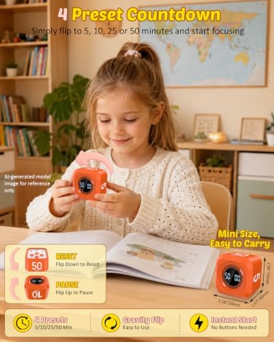 Pomodoro Timer Cube with Silicone Case 5/10/25/50 min, Vibrate&Sound Alarm - Image 4