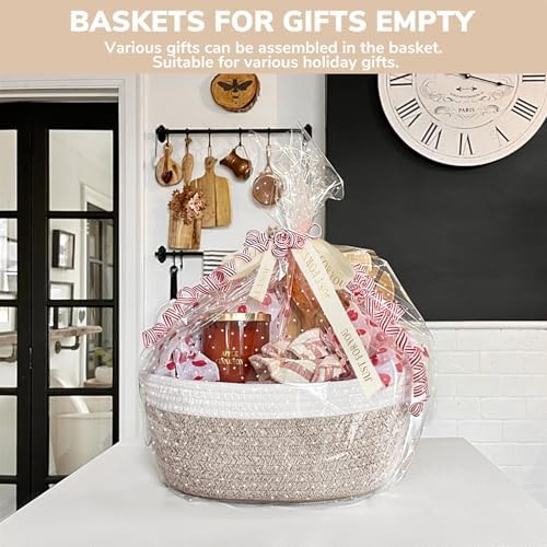 CHICVITA Gift Basket Empty to Fill, Boo Basket, Small Basket with Bags & Ribbon, Dog Toy Storage, 12"x 8"x 5", Brown (Pack of 3) - Image 2