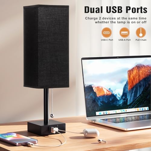 Set of 2 Black Bedside Table Lamps for Bedroom - Nightstand Lamp, USB C+A - Image 5