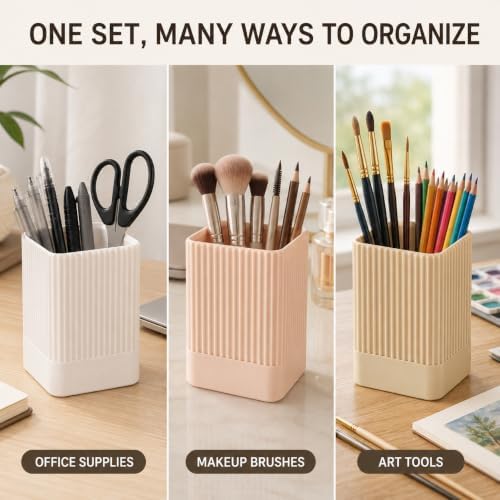 3 Pack Aesthetic Pen Holders for Desk,Sturdy Plastic Pencil Holder - Image 5