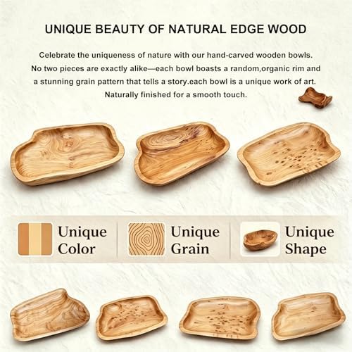 BTEOBFY Natural Wood Fruit Bowl, Unique Handmade Wood Serving Platter, Fruit Snack Dish for Sandwich Bread Serving, Appetizer Display, Vintage Ring Dish, Hand Carved Artworks，13-14in - Image 3