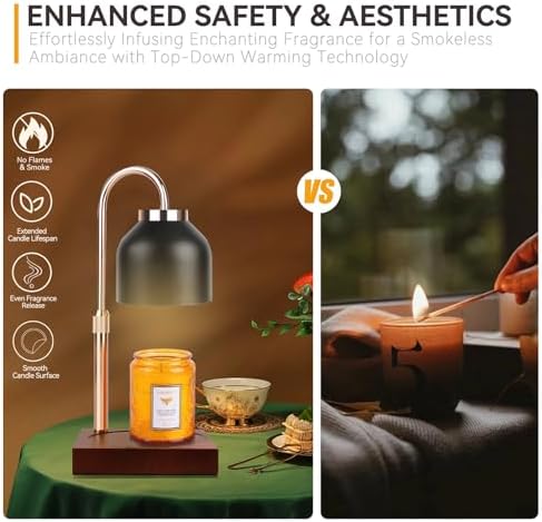 TOACSUCP Candle Warmer Lamp with 3 Bulbs, Adjustable Height Dimmable Candle Warmer with Timer, Compatible with Large Jar Candles, Candle Lamp with Charming Gift Box Ribbon for Her/Him(Black) - Image 4