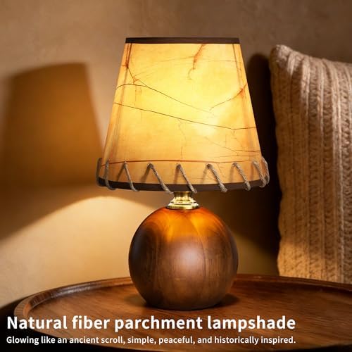 11.4" Boho Small Table Lamp with Brown Solid Wood Base - Image 7