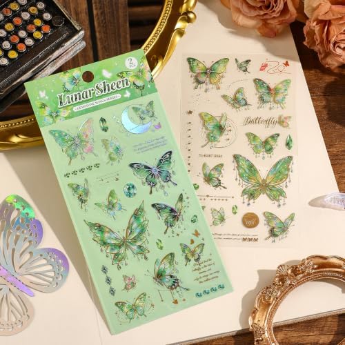 4 Sets 200 Pcs Stickers for Scrapbooking,3D Butterfly Self-Adhesive Scrapbook Stickers Supplies Journal,Vintage Aesthetic Sticker Art Diary Card Craft Gifts Planner Notebook - Image 3