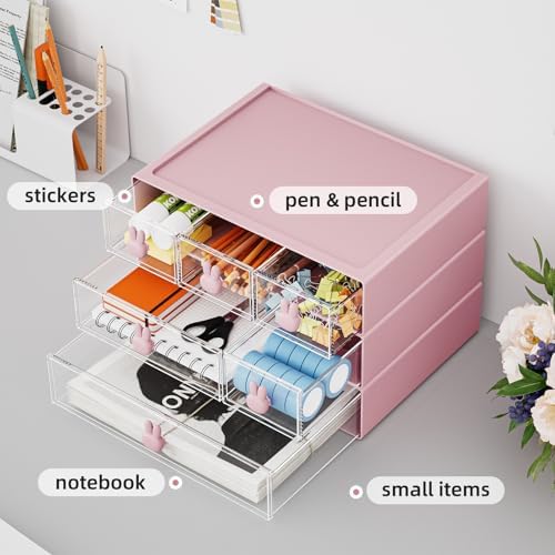 Marbrasse Desk Organizer with 6 Drawers, 3 Tier Stackable Storage Drawers Plastic Makeup Storage, Office Organizers and Storage, Desk Storage Box for Office, School, Home Pink - Image 4
