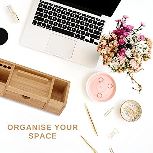 Bamboo Desk Organizer – Durable Office Wood Desk Organizer with Drawers, Storage Compartments, Pen Holder, and Phone Holder- Home and Office Desk Organizers and Accessories - Image 5