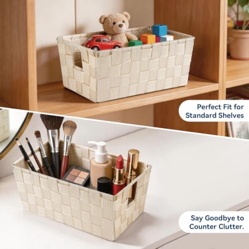 Whitmor Small Woven Storage Baskets for Shelves - Decorative Bathroom Organizer Bins with Metal Structure, Versatile Shelf Storage Solution for Home Organization & Closet (Latte) - Image 2