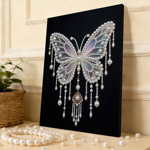 DIY Pearl Painting with Frame, Creative Design, Handmade Stress-Relieving Home Wall Decoration, Includes Frame and Tools-Butterfly-1 - Image 3