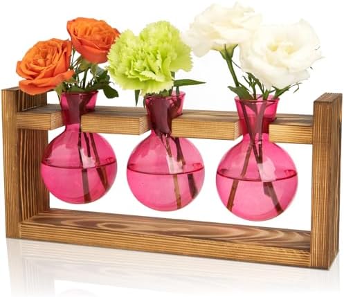 XXXFLOWER Plant Terrarium Jar Propagation Station Stand 3 Pink Bulb Vases by XXXFLOWER