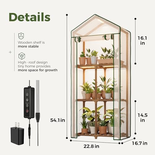 Bamworld Mini Greenhouse with Grow Light Plant Stand for Mutiple Pots Outdoor 3-Tier Portable Greenhouses with Durable PE Cover for Seedling Ideal Gardening Gifts for Women Men - Image 2