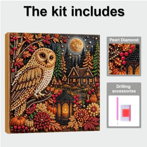 DIY Pearl Painting Kit for Adults, Autumn Owl Fall Art with Wood Frame, 20x20cm Self-Adhesive Pearl Diamond Craft, Autumn Wall Decor Gift for Women, Beginners Relaxing Hobby Kit - Image 5