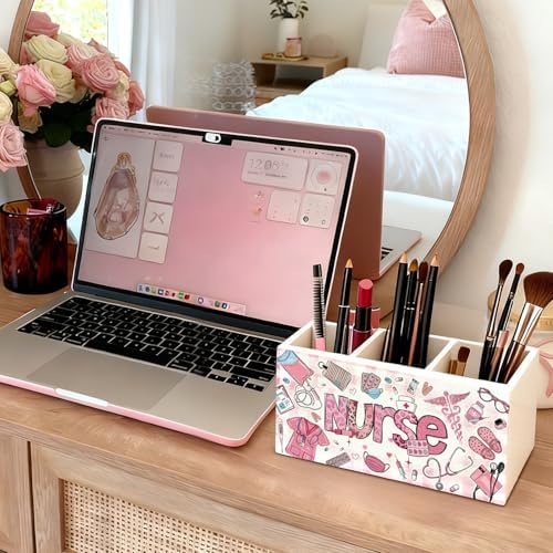 Pink Nurse Pen Holder, Nurses Appreciation Gifts Pencil Holder for Desk, Nurse Office Decor, Nursing Nurses Gifts for Women Wooden Box Sign Decorations for Office Desk Tabletop - Image 5