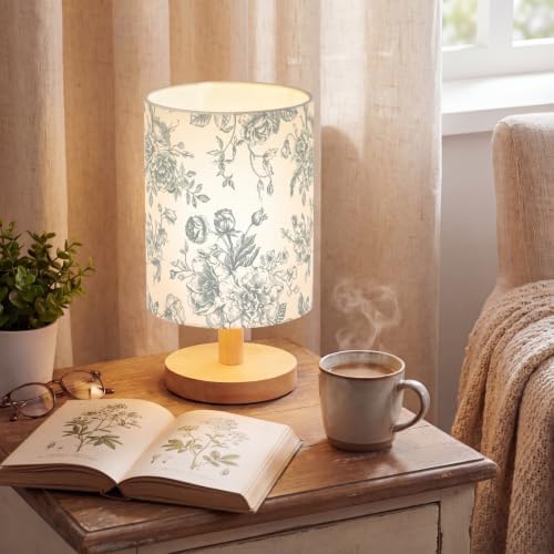 VIHOSE Green Floral Kids Table Lamp for Bedroom Kids Bedside Lamp with Linen Wooden Nightstand Cartoon Nursery Lampshade for Girls Boys Living Room - Image 5