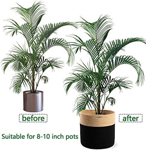 Woven Cotton Rope Plant Basket for 10-11" Pot Organizer Black&Brown - Image 5