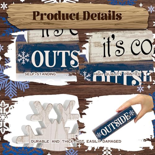 Moucuny 4 Pcs Wooden Block Signs Baby Its Cold Outside Farmhouse Decor - Image 4