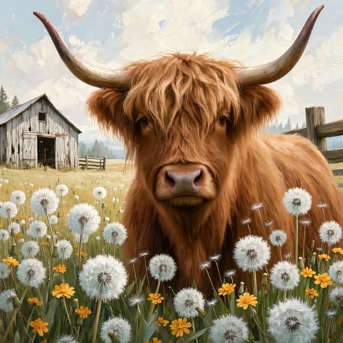 Highland Cow Diamond Painting Kit Rustic Barn Farmhouse Wall Art Decor by Unknown