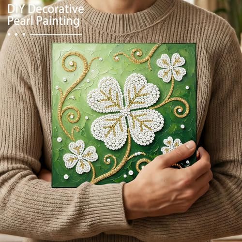 LQCrafK DIY Pearl Art Painting Handcraft Kit for Adults Beginners with Tools and Framed Painting, Creative Design,Self-Adhesive, Healing Stress-Relieving Home Wall Decoration-Four-Leaf Clover - Image 3