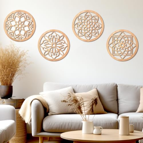 KOYILTD 4 Pieces Thicken Rustic Wall Decor,Flower Carved Wall Art,Wooden Hollow Carved Design(Round, 10in) - Image 2