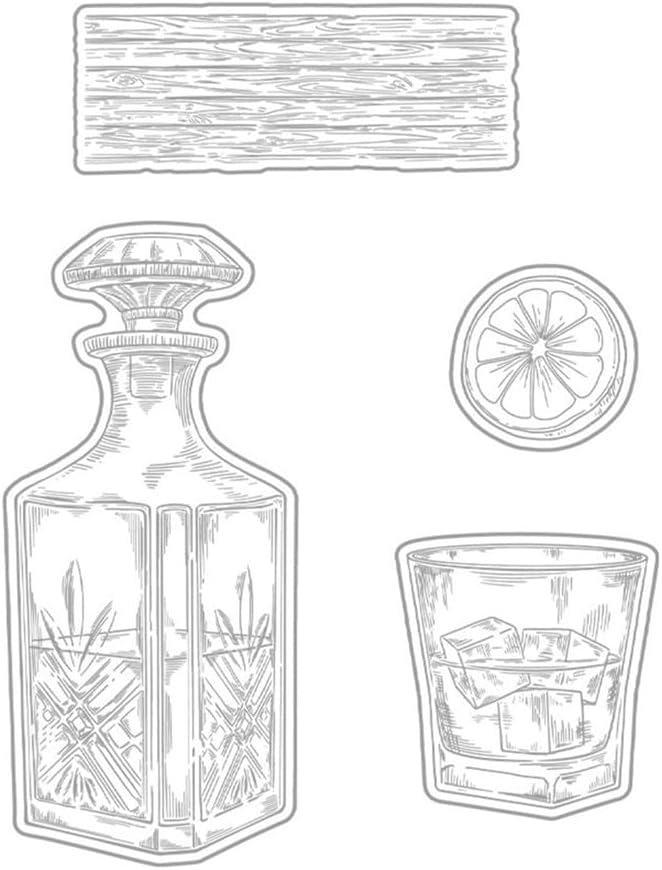 Wine Bottle Cup Stamps and Cutting Dies for Card Making DIY Transparent Silicone Clear Stamp and Metal Die Cuts Sets for Scrapbooking Paper Greeting Cards Decor Seals Craft Supplies