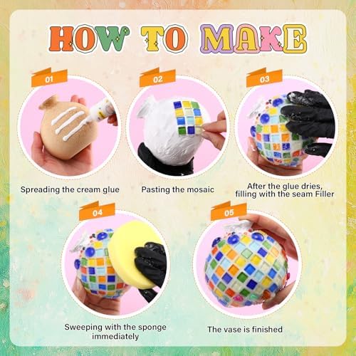 LemonRoad 3 Sets DIY Vase Mosaic Painting Kits, DIY Mosaic Arts and Craft Kits with Accessories, Handmade Sticker Painting Gem Art Kit for Adults, Room Decoration - Image 4