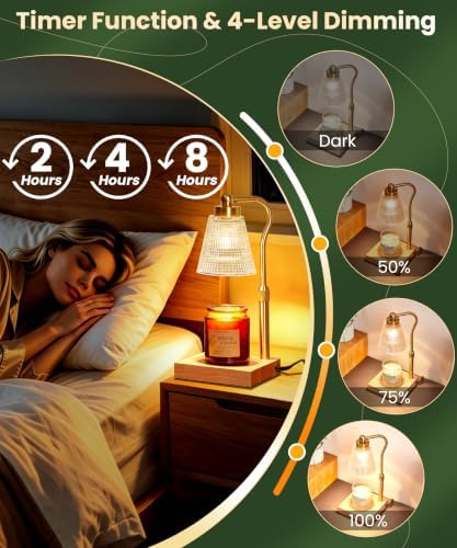 Height Adjustable Candle Warmer Lamp with Timer, 3 Dimmable Wax Melt Warmer, Birthday Gifts for Women Mom, House Warming Gifts New Home Decor, Candle Warmer for Jar Candles with 2 Bulbs, Gold-Clear - Image 3
