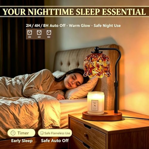 Briever Flower Candle Warmer Lamp, Adjustable Height Electric Candle Lamp with Timer & Dimmer, Wooden Base Wax Warmer, Christmas Birthday Housewarming Gifts for Women Mom, Walnut-Tortoiseshell - Image 3