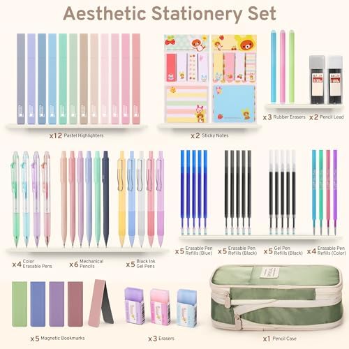 DazSpirit 62PCS Aesthetic Stationery Set with Foldable Pencil Case, Green - Image 2