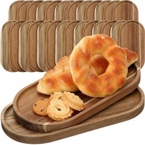 Wenqik 36 Pcs Acacia Wooden Serving Trays, Oval, 10x5 Inch by Wenqik