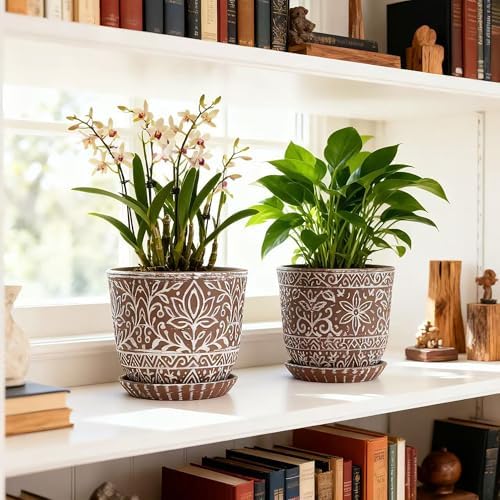 Gepege Ceramic Plant Pots, 6 Inch Indoor Planters with Drainage & Saucers - Image 5