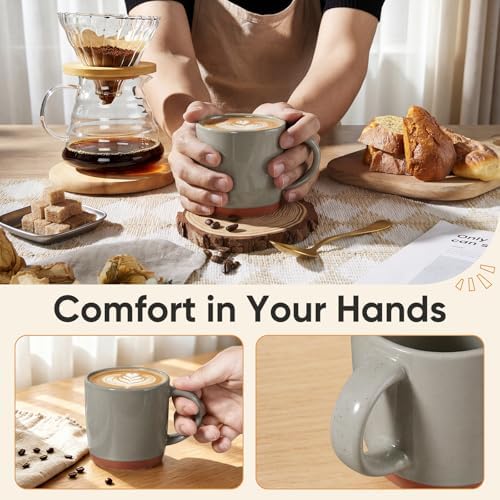E-far Ceramic Coffee Mug Set of 6, 12oz Modern Coffee Cups, Speckled Khaki - Image 6