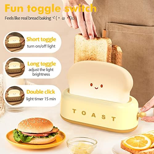 QANYI Small Table Lamp, Cute Toast Bread LED Bedroom Nightstand Light with Timer and Rechargeable, Cool Birthday Gift for Baby Kids Children Girls Boys - Image 2