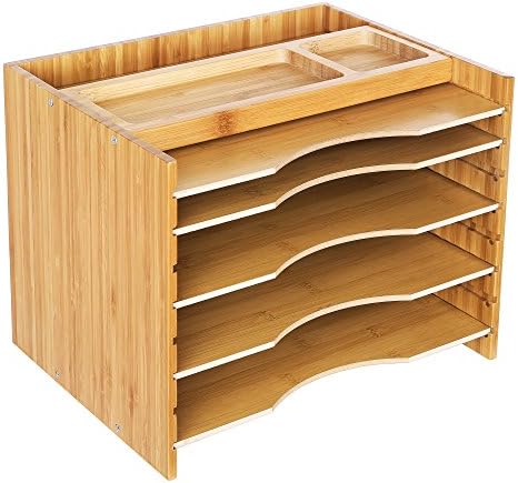 SONGMICS Bamboo File Organizer, Paper Sorter, 5 Adjustable Shelves by SONGMICSbySONGMICSHOME