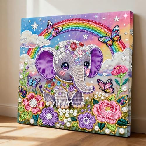 ARTopet DIY Pearl Painting Kit with Frame Gemstone Pearl Diamond Dots Beads Canvas Art Craft for Adult Beginners Display for Tabletop and Wall Mounting Home Decor-Elephant - Image 6