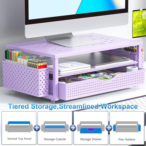 gianotter 2-Tier Monitor Stand with Drawer and 2 Pen Holder - Image 3