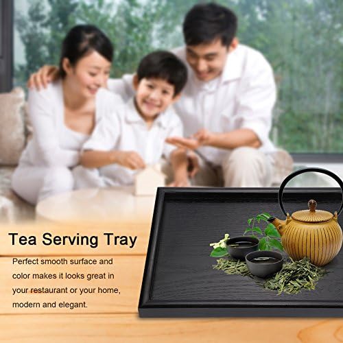 Solid Wood Serving Tray Rectangle Non-Slip Tea Coffee Snack Plate Food Meals Serving Tray with Raised Edges for Home Kitchen Restaurant(11.81x7.87x0.79, Black) - Image 2