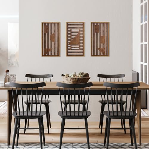HPNIUB 3PCS Wooden Geometric Wall Decor, Modern Stripes Wood Design Wall Sculpture for Living Room, Vintage Minimalist Mid Century Rectangle Wood Sign Geometry Artwork for Home Bedroom(8x16Inch) - Image 7