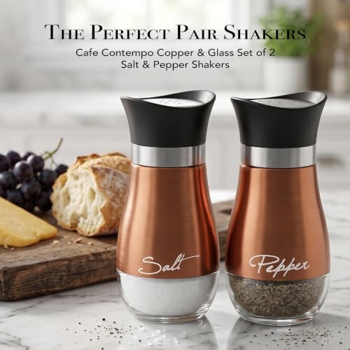 Circleware Cafe Contempo Elegant Glass Salt and Pepper Shakers Dispenser, Clear Bottom Jar Bottle Container with Stainless Steel Top, Perfect for Himalayan Seasoning Herbs Spices, 4.4 oz, Copper - Image 3