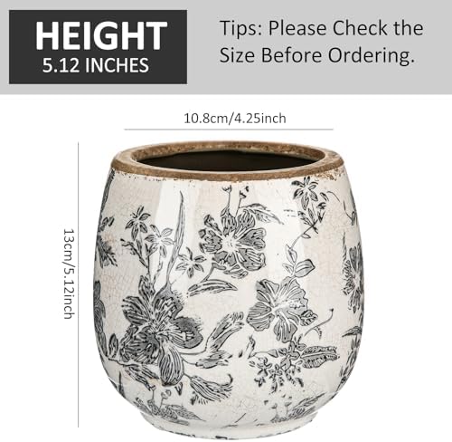 SiliFine Ceramic Planter Ice Crackle Drainage Holes,Rustic Grey Style - Image 3