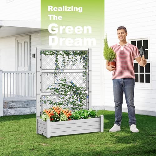 Elevated Raised Garden Bed,Outdoor Large Resin Patio Planter Box Stand Divisible with Drain Plug,Water Monitor for Plants Vegetables Flowers Fruits(Ashen) - Image 3