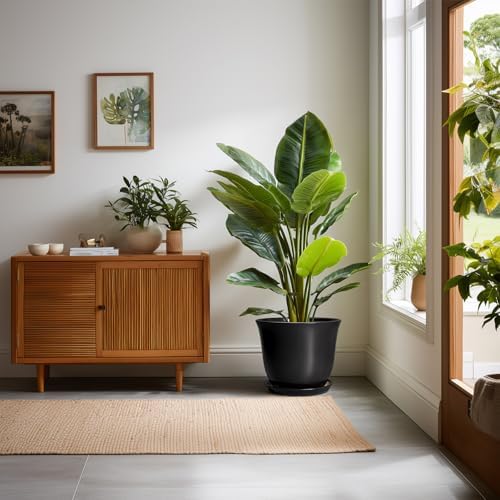 Ceramic Pots for Plants - 10 Inch Plant Pot with Drainage Hole and Tray, Large Round Planter for Indoor Outdoor, Morden Decorative Flower Pots, Living Room Decor, Gardening Gifts, Black - Image 3